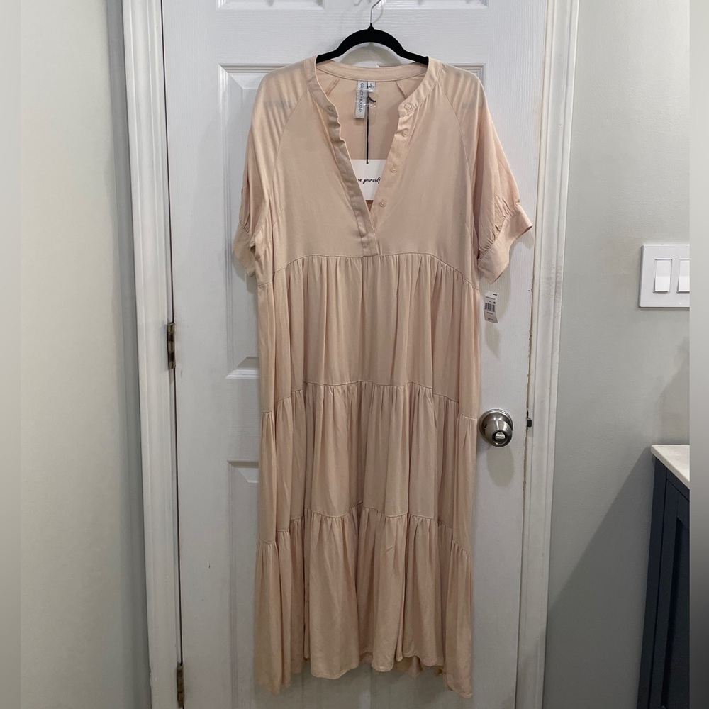 Grace & Karma Cream Maxi Flowy Tiered Dress